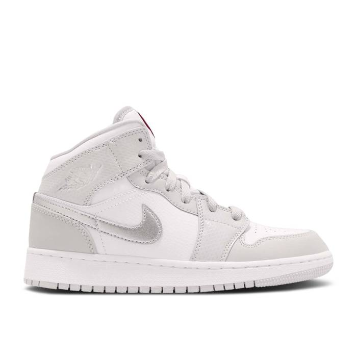 ナイキ　エアジョーダン Air Jordan 【 Jordan 1 Retro Mid Gs 'Grey Fog' Youth Grey Fog/Deadly Pink 】 レトロ ミッド ジュニア キッズ 灰色 グレー pink ピンク｜スニケス