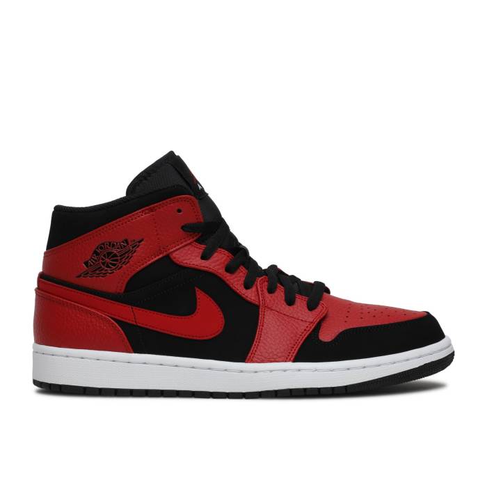 ナイキ エアジョーダン Air Jordan 【 Jordan 1 Mid \u0027Bred\u0027 Men Black/Gym Red-White 】 ミッド メンズ 黒いこと 黒いこと 靴-スニーカー
