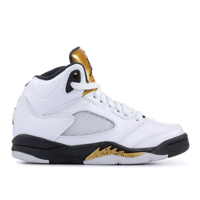 ナイキ エアジョーダン Air Jordan 【 Jordan 5 Retro Bp 'Olympic' Youth White/Black-Metallic Gold 】 レトロ ジュニア キッズ 白色 ホワイト ゴールド|スニケス