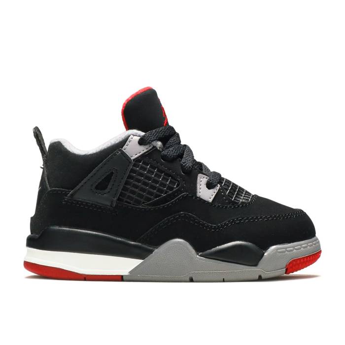 ナイキ エアジョーダン Air Jordan 【 Jordan 4 Retro Og Td \u0027Bred\u0027 2019 Infant Black/Cement Grey/Summit White/Fire Red 】 レトロ もの言う花 黒いこと 黒いこと 薄墨色・シメント 薄墨色 薄墨色 白いこと 白いこと 火の手 Red 赤・