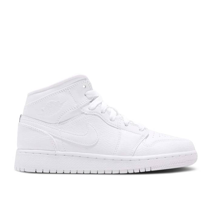 ナイキ エアジョーダン Air Jordan 【 Jordan 1 Mid Gs Triple White 2019 Youth White/White-White 】 ミッド ジュニア キッズ 白色 ホワイト