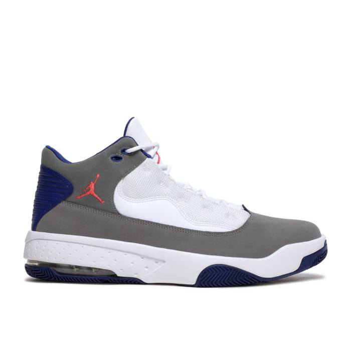 ナイキ エアジョーダン Air Jordan 【 Jordan Max Aura 2 Grey Royal Blue Men Smoke Grey/White/Deep Royal Blue/Track Red 】 マックス オーラ メンズ 灰色 グレー 白色 ホワイト ディープ 青色 ブルー トラック Red