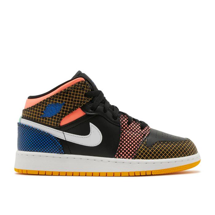 ナイキ　エアジョーダン Air Jordan 【 Jordan 1 Mid Mmd Gs 'Multi Grid' Youth Black/Game Royal/Green Glow/White 】 ミッド ジュニア キッズ 黒色 ブラック Game ゲーム green 緑・グリーン 白色 ホワイト｜スニケス