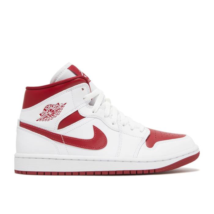 ナイキ エアジョーダン Air Jordan 【 Wmns Jordan 1 Mid \u0027White Pomegranate\u0027 Women White/Pomegranate/White 】 ミッド レディース 白いこと 白いこと