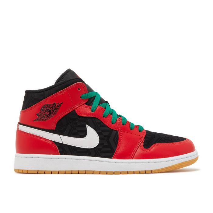 ナイキ エアジョーダン Air Jordan 【 Jordan 1 Mid Se \u0027Christmas\u0027 Men Black/White/Malachite/Fire Red 】 ミッド メンズ 黒いこと 黒いこと 白いこと 白いこと たき火 Red 赤・赤いこと