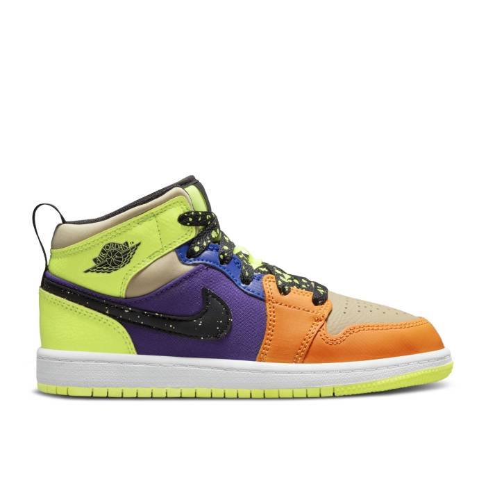 ナイキ エアジョーダン Air Jordan 【 Jordan 1 Mid Se Ps \u0027Volt Vivid Orange\u0027 Youth Volt/Black/Vivid Orange 】 ミッド 御坊っちゃん キッズ 黒いこと 黒いこと orange 橙・オレンジ色