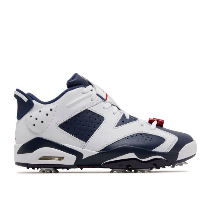 ナイキ エアジョーダン Air Jordan 【 Jordan 6 Retro Low Golf Olympic Men White/Midnight Navy/Varsity Red 】 レトロ golf ゴルフ メンズ 白色 ホワイト 紺色 ネイビー Red 赤・レッド