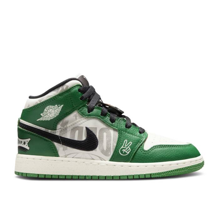ナイキ エアジョーダン Air Jordan 【 Jordan 1 Mid Gs 'Overbranded' Youth Pine Green/Black/Team Orange/Sail 】 ミッド ジュニア キッズ green 緑・グリーン 黒色 ブラック Team チーム orange 橙・オレンジ|スニケス