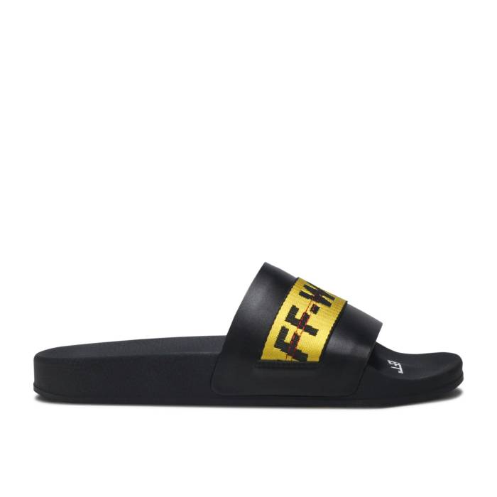 象牙色 Off-White 【 Industrial Sliders \u0027Black Yellow\u0027 F/W 2019 Men Black/Yellow 】 サンダル メンズ 黒いこと 黒いこと yellow 黄味がかった・黄色