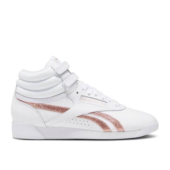 リーボック Reebok 【 Wmns Freestyle High \u0027White Rose Gold\u0027 Women Footwear White/Footwear White/Rose Gold 】 無償性表現スタイル ご機嫌 Rose サクラ色 レディース 白いこと 白いこと Rose サクラ色 ゴールド スニーカー-レディース靴