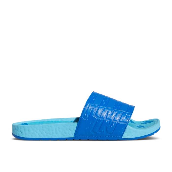 アディダス Adidas 【 Ninja X Adilette Boost Slide \u0027Time In - Blue Signal Cyan\u0027 Men Signal Cyan/Cloud White/Glow Pink 】 アディレッタ ブースト Slide サンダル 青味 青色 メンズ シアン 白いこと 白いこと pink サクラ色