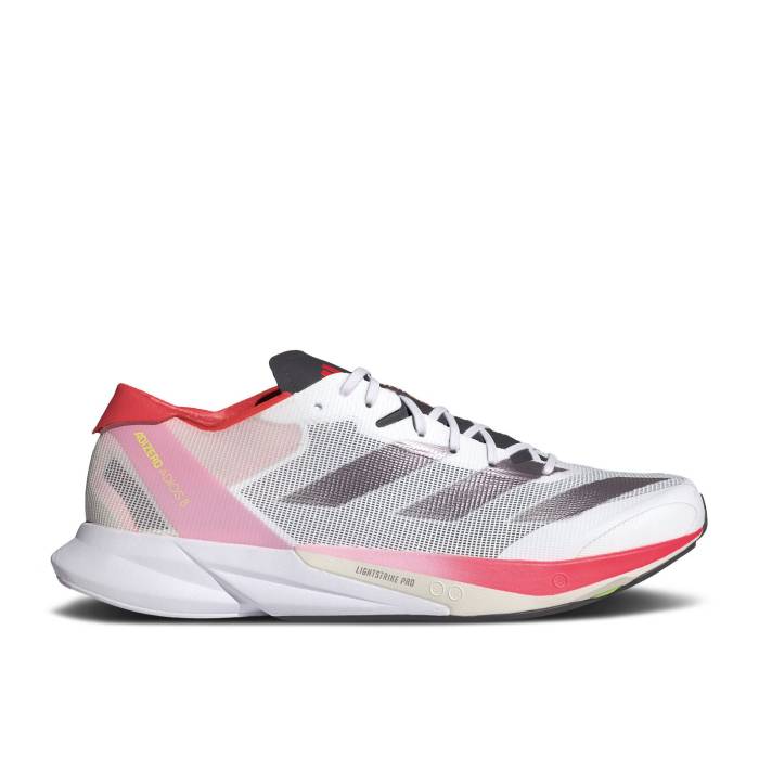 アディダス Adidas 【 Adizero Adios 8 'White Aurora Solar Red' Men Cloud White/Aurora Metallic/Solar Red 】 アディゼロ アディオス メンズ 白色 ホワイト Red 赤・レッド｜スニケス