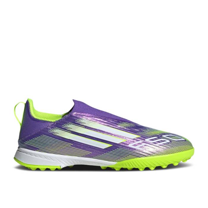 アディダス Adidas 【 Adizero F50 League Laceless Tf K \u0027Radiant Blaze Pack\u0027 Youth Purple Rush/Cloud White/Lucid Lemon 】 アディゼロ お坊っちゃん キッズ Purple 紫・パープル rush 混雑時 白いこと 白いこと