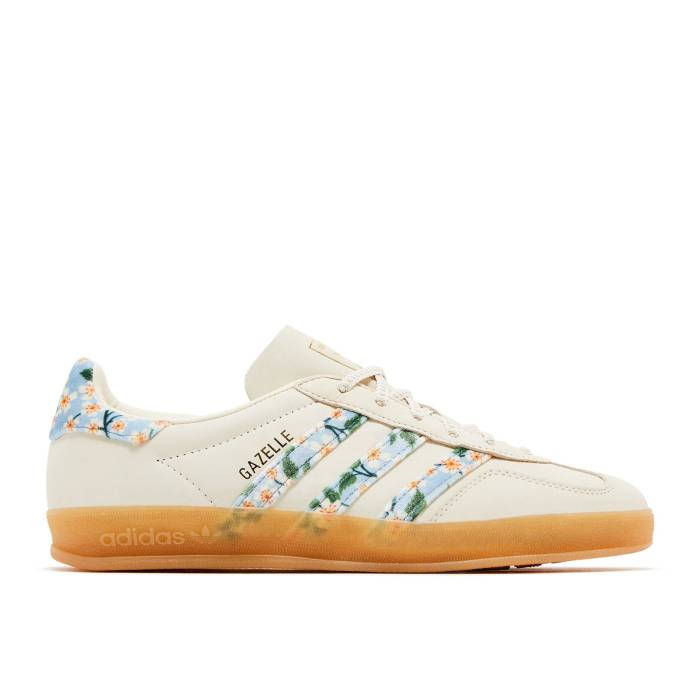 アディダス Adidas 【 Liberty London X Wmns Gazelle Indoor \u0027Mitsi Day\u0027 Women Crew White/Gold Metallic/Tactile Blue 】 ガゼル レディース 労働者の一団 白いこと 白いこと ゴールド 青み 青色