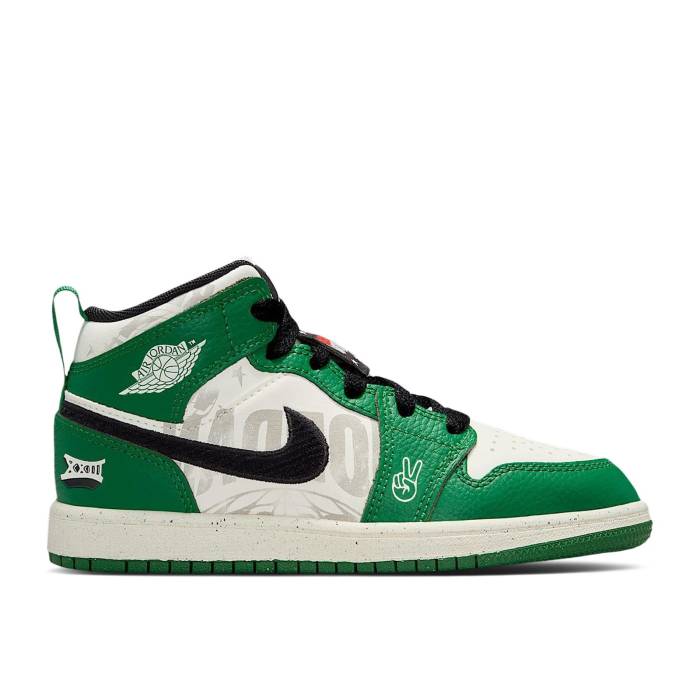 ナイキ エアジョーダン Air Jordan 【 Jordan 1 Mid Se Ps \u0027Pine Green/Black/Team Orange/Sail\u0027 Youth Pine Green/Black/Team Orange/Sail 】 ミッド お坊っちゃん キッズ green 緑・緑であること 黒いこと 黒いこと Team 野球クラブ orange 橙・