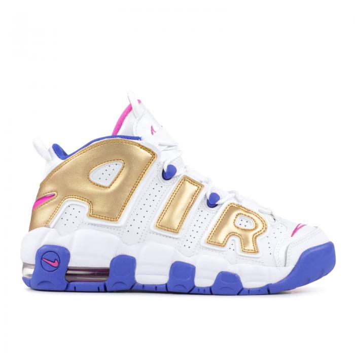 ナイキ Nike 大気圏 引き上げペース 白人 ホワイト 青 青色 エアモアアップテンポ モアテン Fuchsia Blast Air Nike Gs White Fuchsia Blastmetallic Goldracer Blue キッズ シャン マタニティ ファッションブランド名 心安い ファッション スニーカー