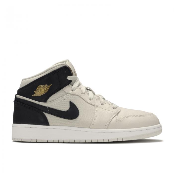 【 AIR JORDAN JORDAN 1 RETRO MID GS 'LIGHT BONE' / LIGHT BONE METALLIC GOLD BLACK 】 ナイキ ミッド ゴールド 黒色 ブラック エアジョーダン ジュニア キッズ ベビー マタニティ スニーカー|スニケス
