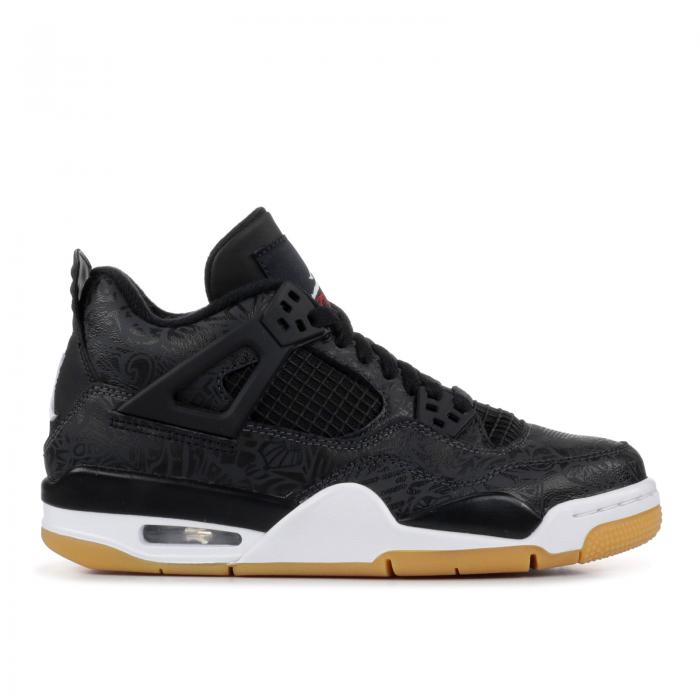 風情ジョーダン Air Jordan エア 黒いこと 真っ黒 エアジョーダン Laser Air 4 Retro Gs Black Whitegum Lightbrown キッズ 赤ちゃん マタニティ 流行り物ブランド 心地好い ファッション スニーカー Klubwino Pl