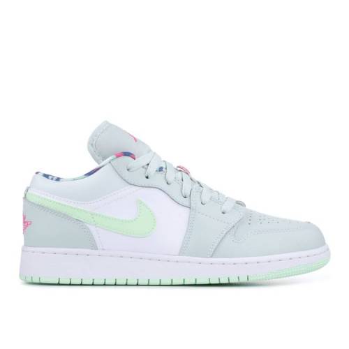 【 AIR JORDAN JORDAN 1 LOW GS 'BARELY GREY SPRUCE' / BARELY GREY WHITE LASER FUCHSIA 】 ナイキ 灰色 グレー 白色 ホワイト レーザー エアジョーダン ジュニア キッズ ベビー マタニティ スニーカー｜スニケス