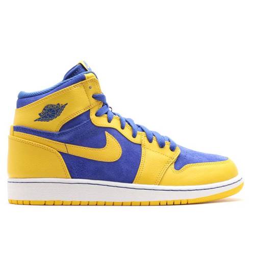 【 AIR JORDAN JORDAN 1 RETRO HIGH OG BG 'LANEY' / VARSITY MAIZE GAME ROYAL WHITE 】 ナイキ ハイ ゲーム 白色 ホワイト エアジョーダン ゲームロイヤル 青 ブルー ジュニア キッズ ベビー マタニティ スニーカー|スニケス