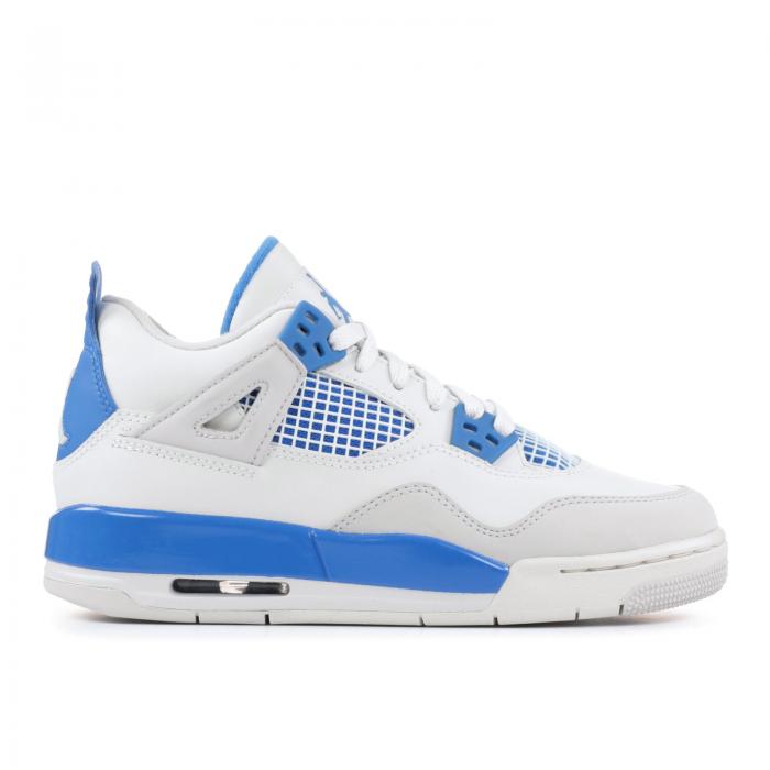 【 AIR JORDAN JORDAN 4 RETRO GS 'MILITARY BLUE' 2012 / WHITE MILITARY BLUE NTRL GREY 】 ナイキ 白色 ホワイト 青色 ブルー 灰色 グレー エアジョーダン ジュニア キッズ ベビー マタニティ スニーカー｜スニケス