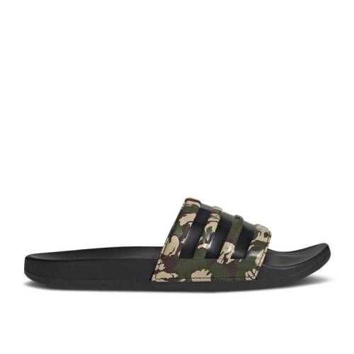 【 ADIDAS ADILETTE COMFORT SLIDES 'WILD PINE CAMO' / WILD PINE CORE BLACK DARK BROWN 】 アディダス アディレッタ ワイルド コア 黒色 ブラック 茶色 ブラウン スニーカー メンズ｜スニケス