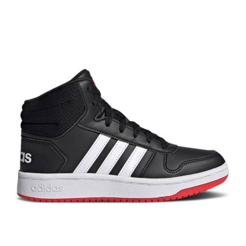 【 ADIDAS HOOPS 2.0 MID J 'BLACK VIVID RED' / CORE BLACK CLOUD WHITE VIVID RED 】 アディダス ミッド コア 黒色 ブラック 白色 ホワイト 赤 レッド ジュニア キッズ ベビー マタニティ スニーカー|スニケス