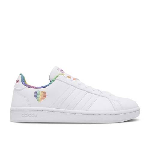 【 ADIDAS WMNS GRAND COURT \u0027RAINBOW PRIDE\u0027 / CLOUD WHITE CLOUD WHITE CLOUD 】 アディダス 地べた 厚地の外套 白いこと 白いこと スニーカー レディース