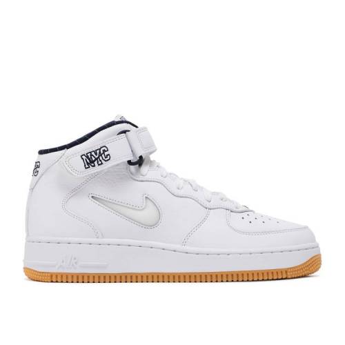 【 NIKE AIR FORCE 1 MID JEWEL QS \u0027NYC - YANKEES\u0027 / WHITE WHITE MIDNIGHT NAVY GUM 】 ミッド 白いこと 白いこと 紺色 米国海軍 空軍 スニーカー メンズ ナイキ