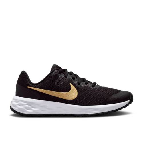 【 NIKE REVOLUTION 6 GS 'BLACK METALLIC GOLD' / BLACK WHITE METALLIC GOLD 】 レボリューション 黒色 ブラック 白色 ホワイト ゴールド ジュニア キッズ ベビー マタニティ スニーカー ナイキ｜スニケス