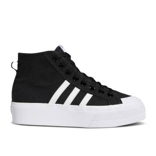 【 ADIDAS WMNS NIZZA PLATFORM MID \u0027CORE BLACK WHITE\u0027 / CORE BLACK CLOUD WHITE CLOUD 】 アディダス ミッド 黒いこと 黒いこと 中核グループ 白いこと 白いこと スニーカー レディース
