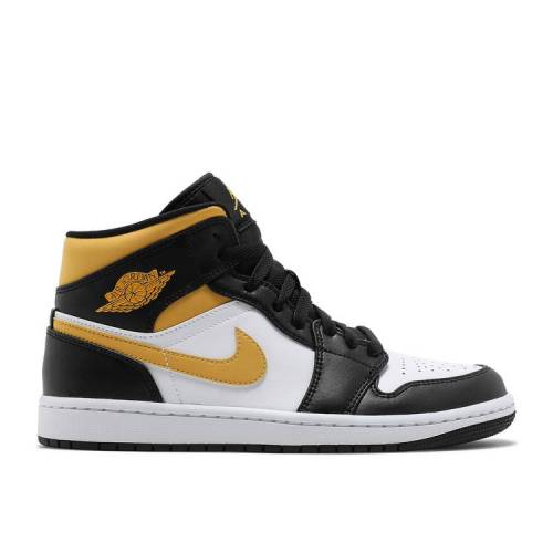【 AIR JORDAN JORDAN 1 MID \u0027BLACK UNIVERSITY GOLD\u0027 / WHITE POLLEN BLACK 】 ナイキ ミッド 白いこと 白いこと 黒いこと 黒いこと エアジョーダン スニーカー メンズ