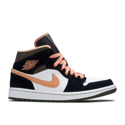 【 AIR JORDAN WMNS JORDAN 1 MID SE \u0027PEACH MOCHA\u0027 / WHITE APRICOT AGATE BLACK 】 ナイキ ミッド 白いこと 白いこと 黒いこと 黒いこと エアジョーダン スニーカー レディース
