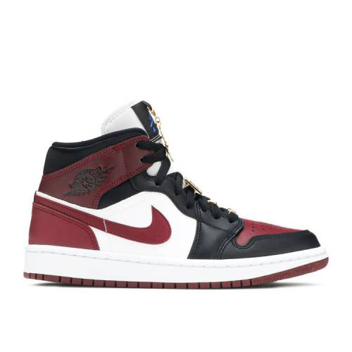 【 AIR JORDAN WMNS JORDAN 1 MID SE 'GOLD PENDANTS' / BLACK DARK BEETROOT WHITE 】 ナイキ ミッド 黒色 ブラック 白色 ホワイト エアジョーダン スニーカー レディース|スニケス