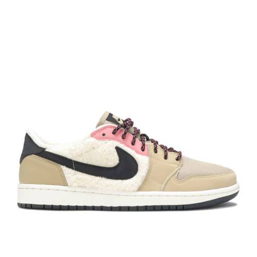 【 AIR JORDAN WMNS JORDAN 1 RETRO LOW FLEECE 'PARACHUTE BEIGE' / PARACHUTE BEIGE BLACK BEACH 】 ナイキ フリース ベージュ 黒色 ブラック エアジョーダン スニーカー レディース|スニケス