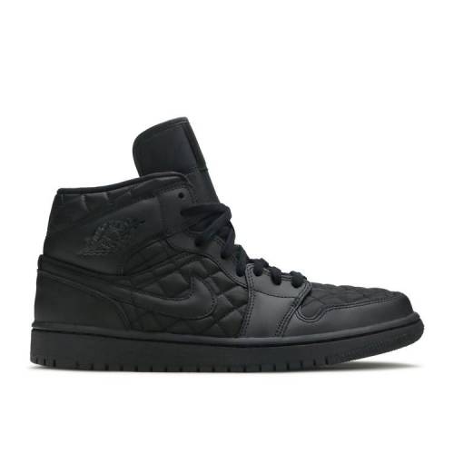【 AIR JORDAN WMNS JORDAN 1 MID SE BLACK QUILTED / BLACK BLACK WHITE 】 ナイキ ミッド 黒色 ブラック 白色 ホワイト エアジョーダン スニーカー レディース