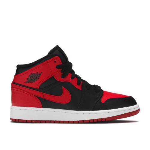【 AIR JORDAN JORDAN 1 MID GS 'BANNED' / BLACK UNIVERSITY RED BLACK WHITE 】 ナイキ ミッド 黒色 ブラック 赤 レッド 白色 ホワイト エアジョーダン ジュニア キッズ ベビー マタニティ スニーカー|スニケス