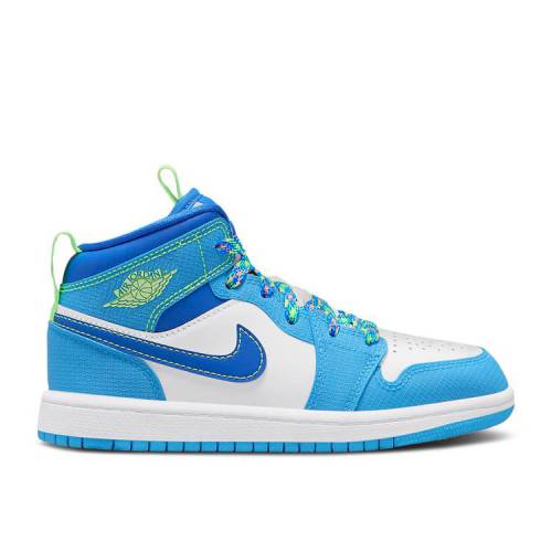 【 AIR JORDAN JORDAN 1 MID SE PS 'SPRITE' / DARK POWDER BLUE GREEN STRIKE 】 ナイキ ミッド 青色 ブルー 緑 グリーン ストライク エアジョーダン ジュニア キッズ ベビー マタニティ スニーカー|スニケス