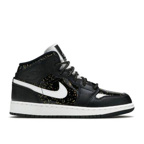 【 AIR JORDAN JORDAN 1 MID SE GS 'BLACK GLITTER' / BLACK BLACK WHITE 】 ナイキ ミッド 黒色 ブラック 白色 ホワイト エアジョーダン ジュニア キッズ ベビー マタニティ スニーカー|スニケス