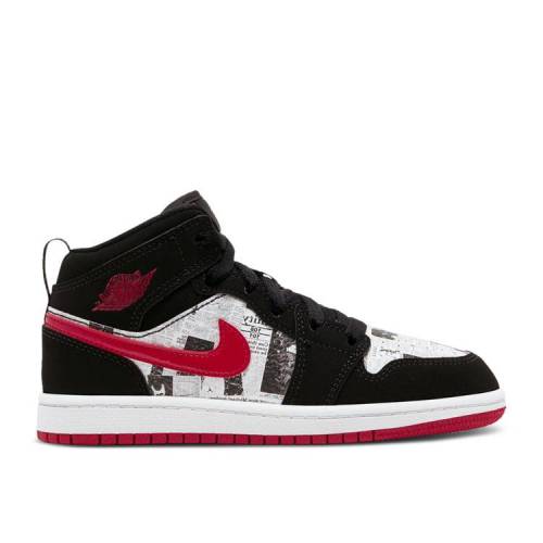 【 AIR JORDAN JORDAN 1 MID SE PS 'NEWSPAPER AIR TIMES' / BLACK GYM RED WHITE 】 ナイキ ミッド 黒色 ブラック 赤 レッド 白色 ホワイト エアジョーダン ジュニア キッズ ベビー マタニティ スニーカー|スニケス