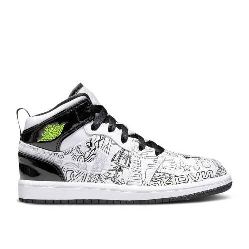 【 AIR JORDAN JORDAN 1 MID SE PS 'DIY' / WHITE BLACK VOLT WHITE 】 ナイキ ミッド 白色 ホワイト 黒色 ブラック エアジョーダン ジュニア キッズ ベビー マタニティ スニーカー画像