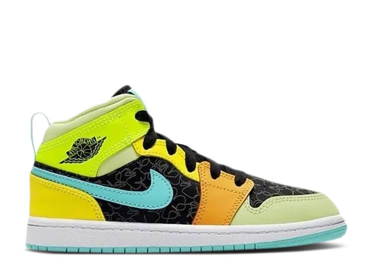 【 AIR JORDAN JORDAN 1 MID SE PS 'CLOVER' / BLACK AURORA GREEN OPTI YELLOW 】 ナイキ ミッド 黒色 ブラック 緑 グリーン 黄色 イエロー エアジョーダン ジュニア キッズ ベビー マタニティ スニーカー|スニケス