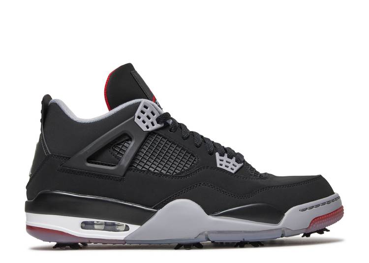 【 AIR JORDAN JORDAN 4 GOLF \u0027BRED\u0027 / BLACK FIRE RED CEMENT GREY WHITE 】 ナイキ ゴルフ 黒いこと 黒いこと 火の手 赤 赤いこと 薄墨色 シメント 薄墨色 白いこと 白いこと エアジョーダン スニーカー メンズ 靴-スニーカー-メンズ靴