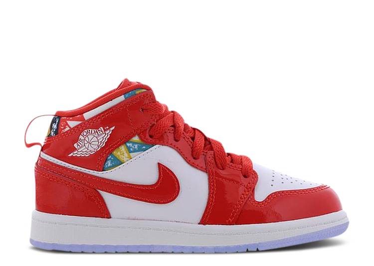 【 AIR JORDAN JORDAN 1 MID SE PS 'BARCELONA SWEATER' / CHILE RED WHITE POLLEN 】 ナイキ ミッド 赤 レッド 白色 ホワイト エアジョーダン ジュニア キッズ ベビー マタニティ スニーカー|スニケス