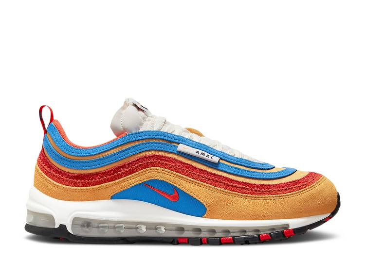 【 NIKE AIR MAX 97 SE \u0027RUNNING CLUB - POLLEN ORANGE\u0027 / POLLEN ORANGE LIGHT PHOTO BLUE 】 マックス 野球クラブ 橙 オレンジ色 青み 青色 大気圏マックス スニーカー メンズ ナイキ