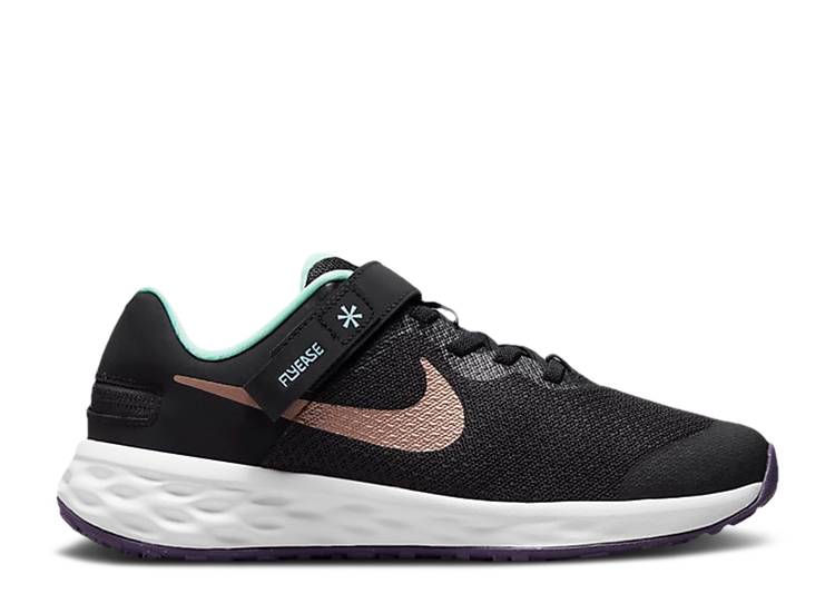 【 NIKE REVOLUTION 6 FLYEASE GS 'BLACK METALLIC RED BRONZE' / BLACK MINT FOAM CANYON PURPLE 】 レボリューション 赤 レッド 黒色 ブラック 紫 パープル ジュニア キッズ ベビー マタニティ スニーカー ナイキ|スニケス