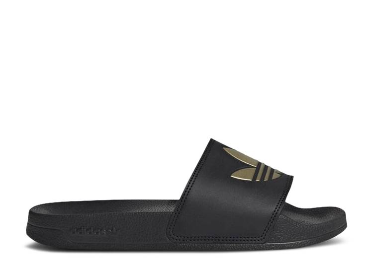 【 ADIDAS WMNS ADILETTE LITE SLIDE \u0027BLACK MATTE GOLD\u0027 / CORE BLACK CORE BLACK MATTE GOLD 】 アディダス アディレッタ ともし火 サンダル 中核グループ 黒いこと 黒いこと ゴールド スニーカー レディース
