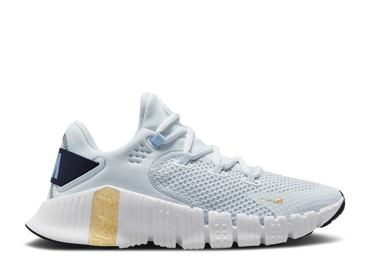 【 NIKE WMNS FREE METCON 4 'PURE PLATINUM METALLIC GOLD COIN' / PURE PLATINUM THUNDER BLUE 】 フリー プラチナム ゴールド ピュア サンダー 青色 ブルー スニーカー レディース ナイキ