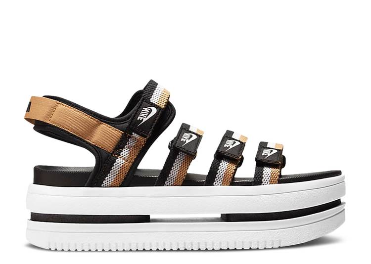 【 NIKE WMNS ICON CLASSIC SANDAL 'BLACK METALLIC GOLD' / BLACK METALLIC GOLD WHITE WHITE 】 アイコン クラシック 黒色 ブラック ゴールド 白色 ホワイト スニーカー レディース ナイキ