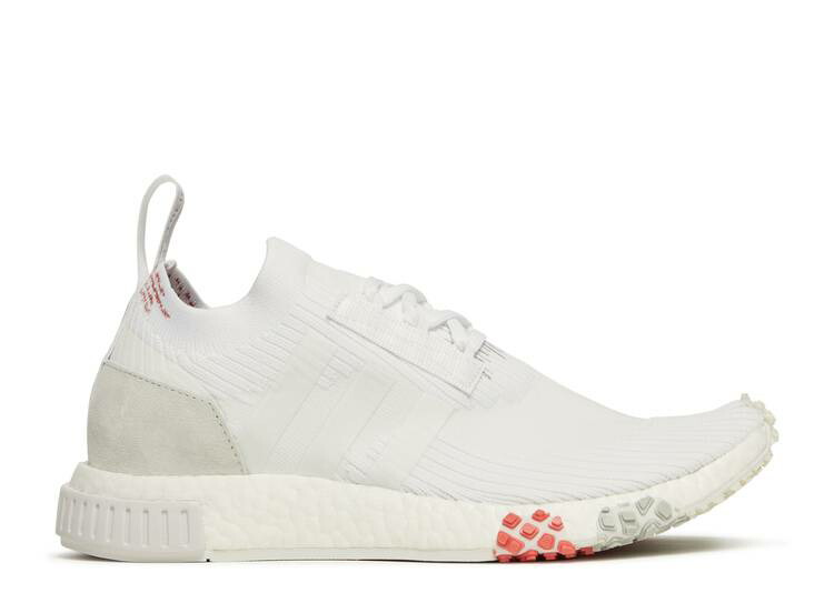【 ADIDAS WMNS NMD_RACER PRIMEKNIT \u0027WHITE\u0027 / FOOTWEAR WHITE TRACE SCARLET 】 アディダス 白いこと 白いこと スニーカー レディース